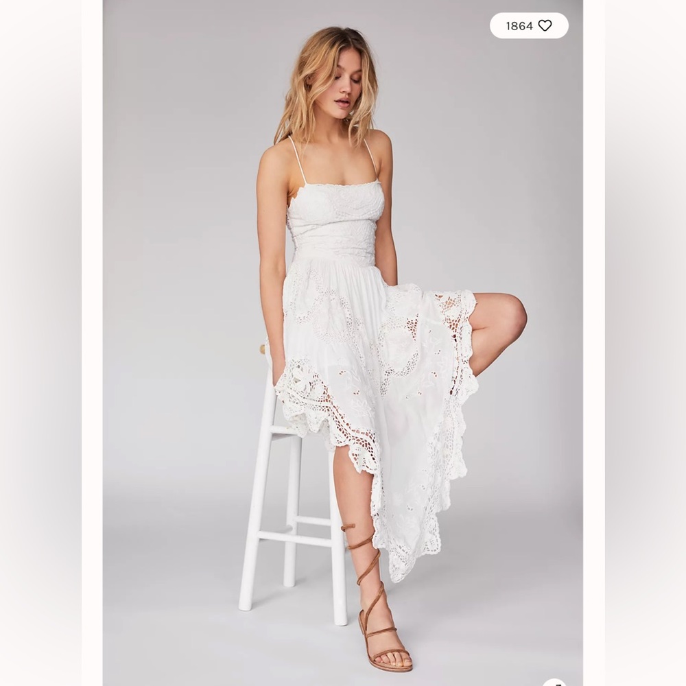 Free People Love To Love You Cutwork Embroidered Crochet asymmetrical Dress